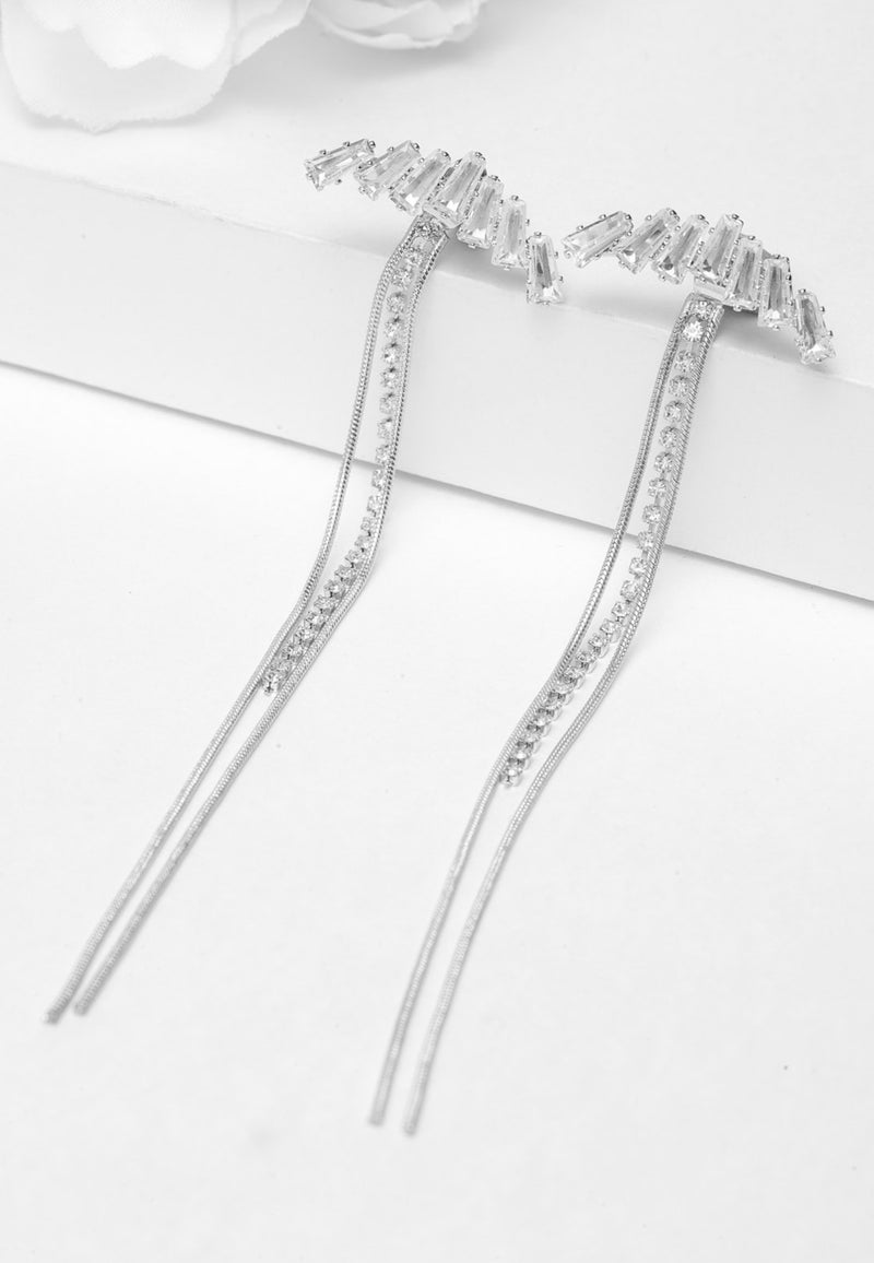 Silver Crystal långa hängande örhängen