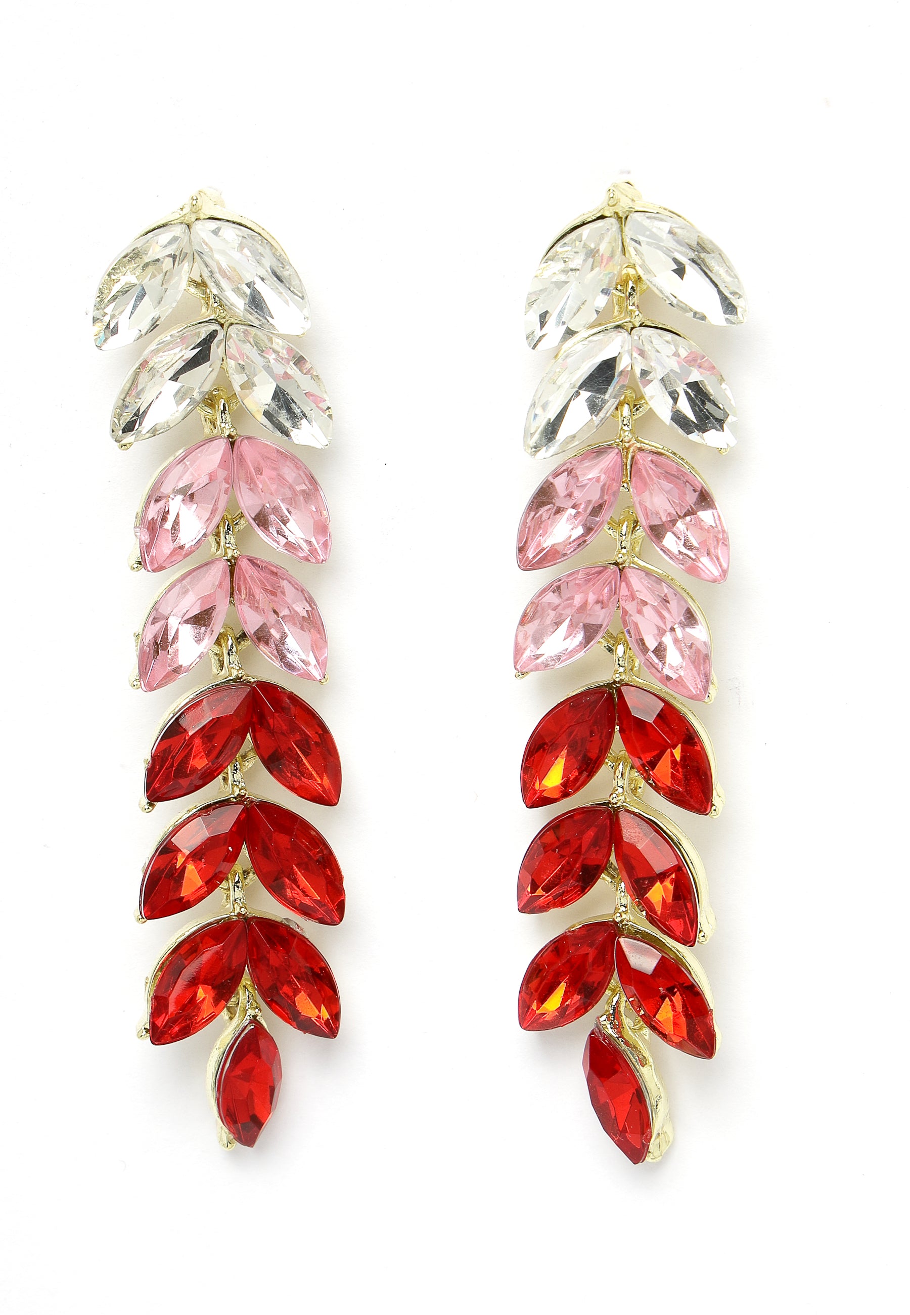 Pendientes largos con hojas rojas brillantes