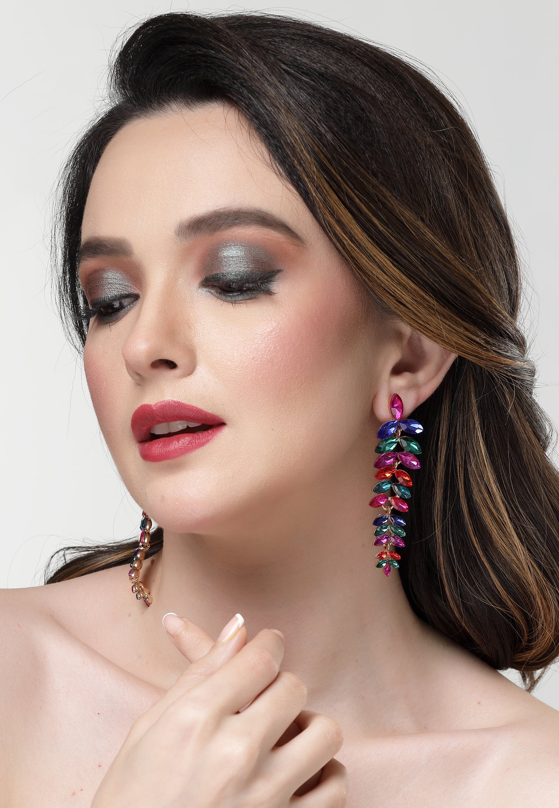 Multicolored Cascading Leaf-Shaped Drop Earrings