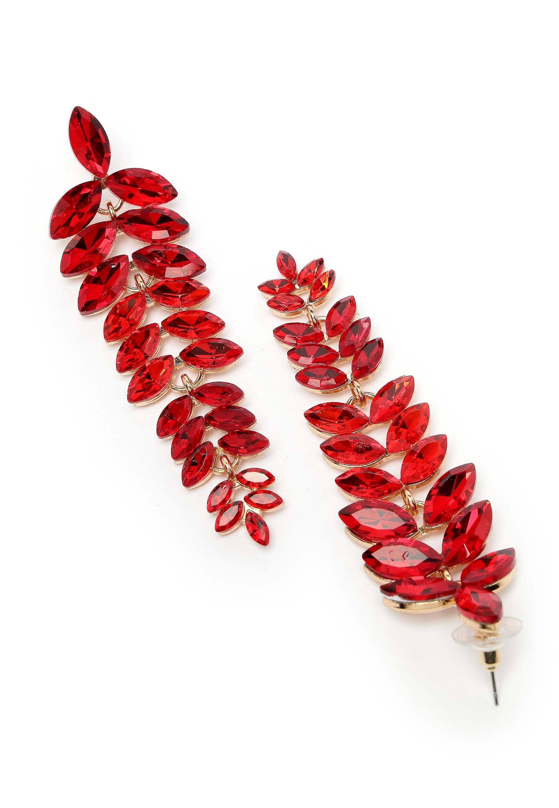 Pendants d'oreilles rouges en forme de feuille en cascade