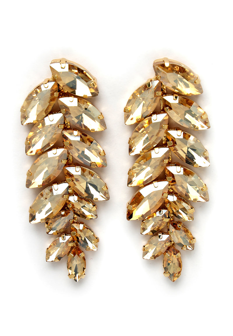 Gold-Coloured Leaf-Shaped Drop Earrings