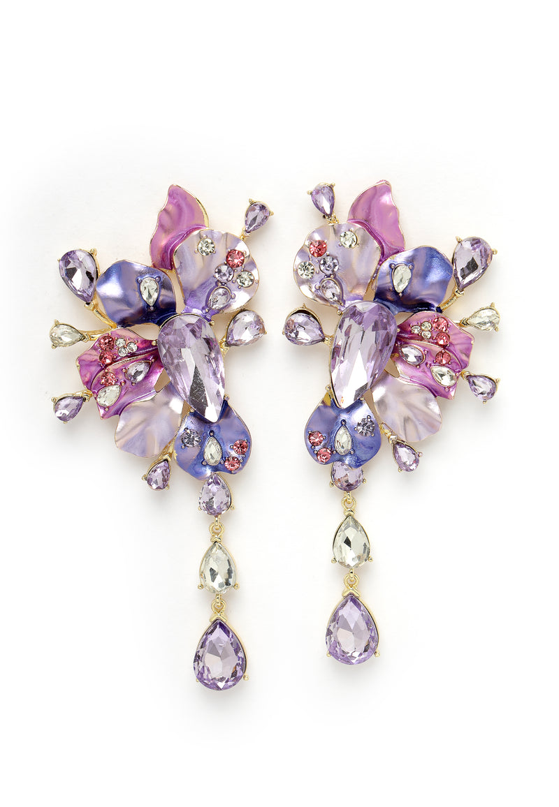 Pendientes colgantes con racimo de flores de color violeta