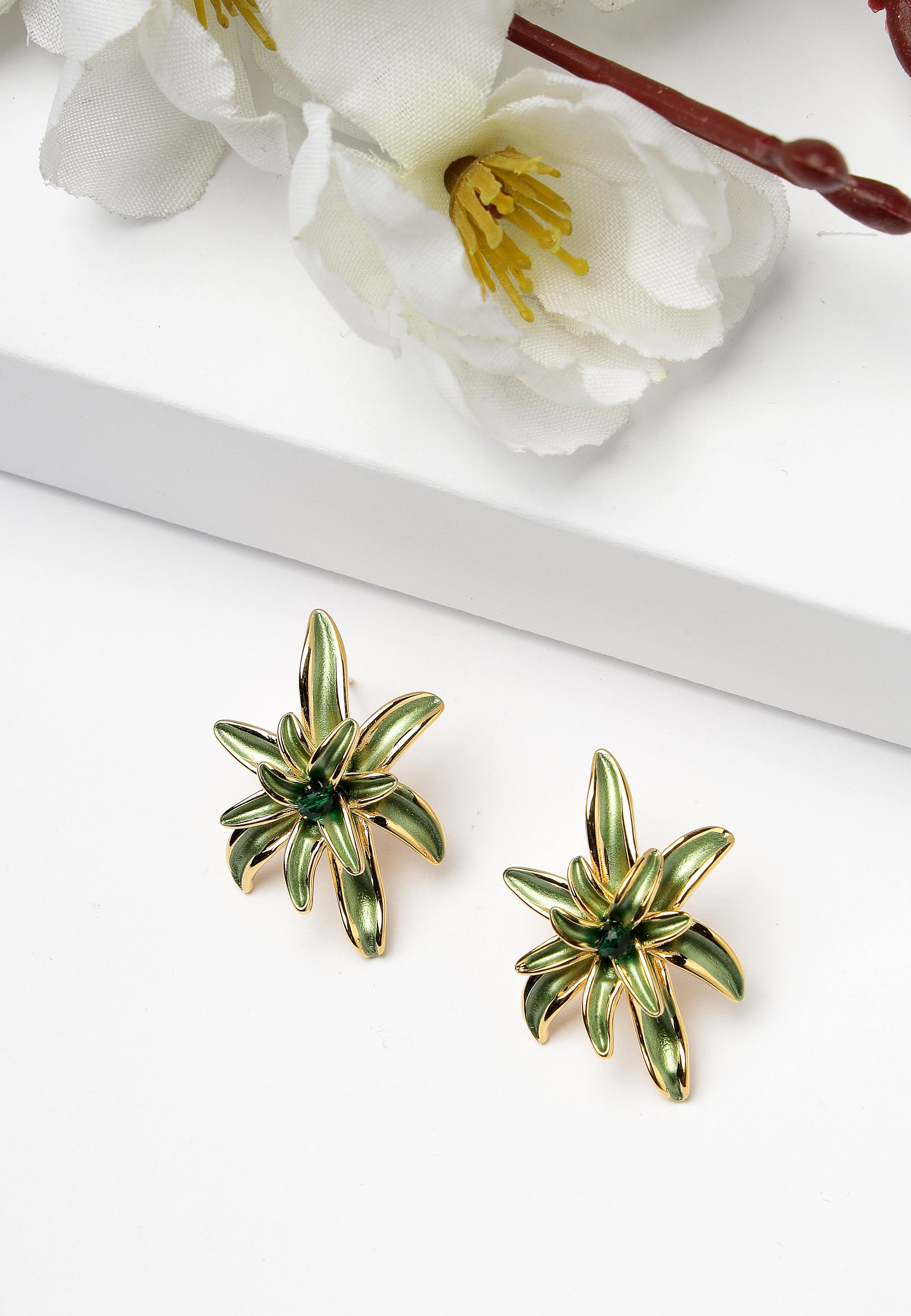 Green Floral Stud Earrings