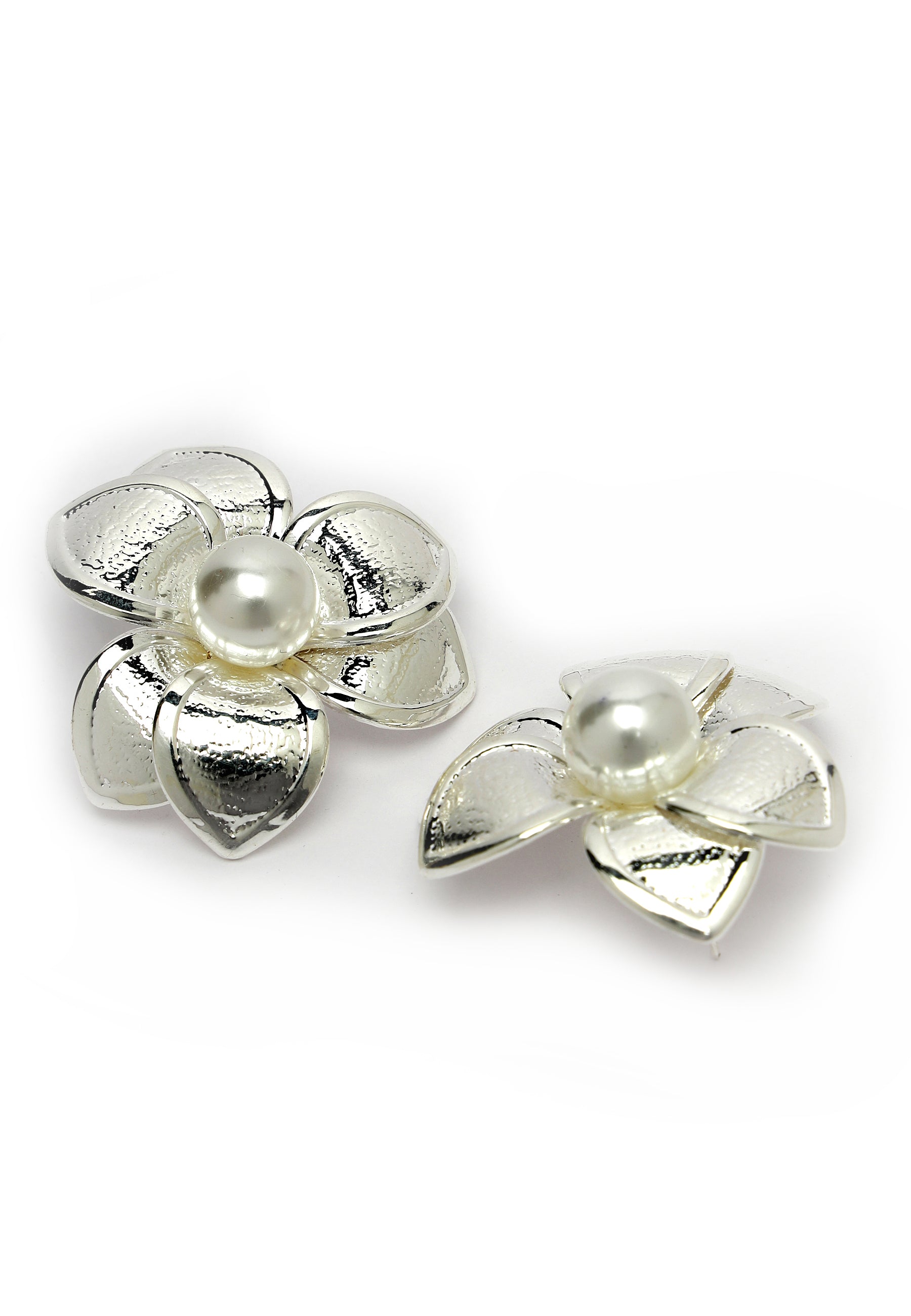 Silver-Coloured Floral Stud Earrings