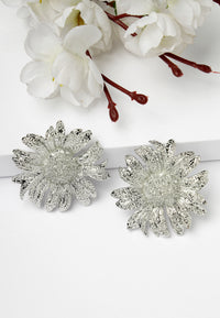 Silver-Coloured Floral Stud Earrings