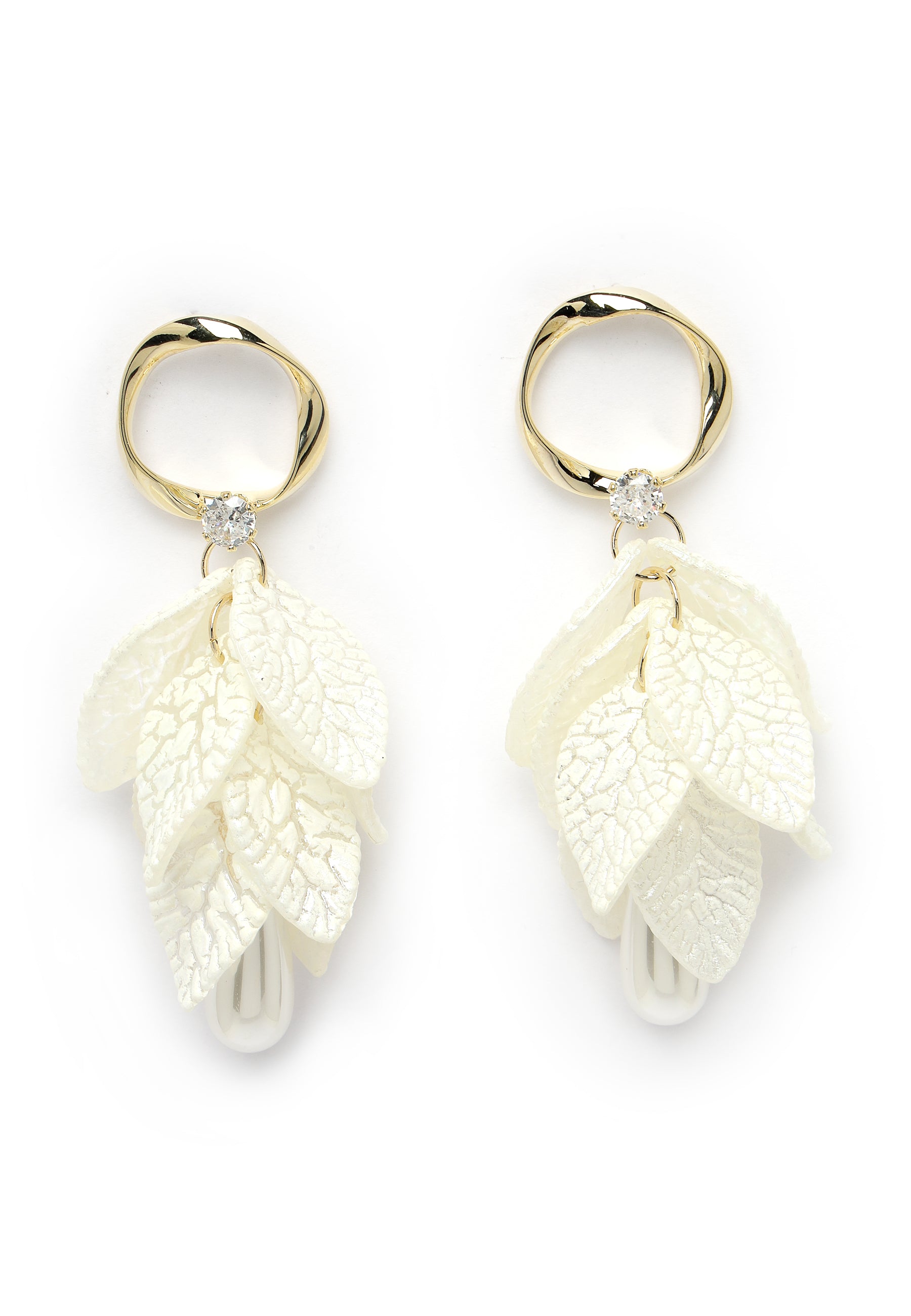 Cascading White Leaf Dangle Earrings