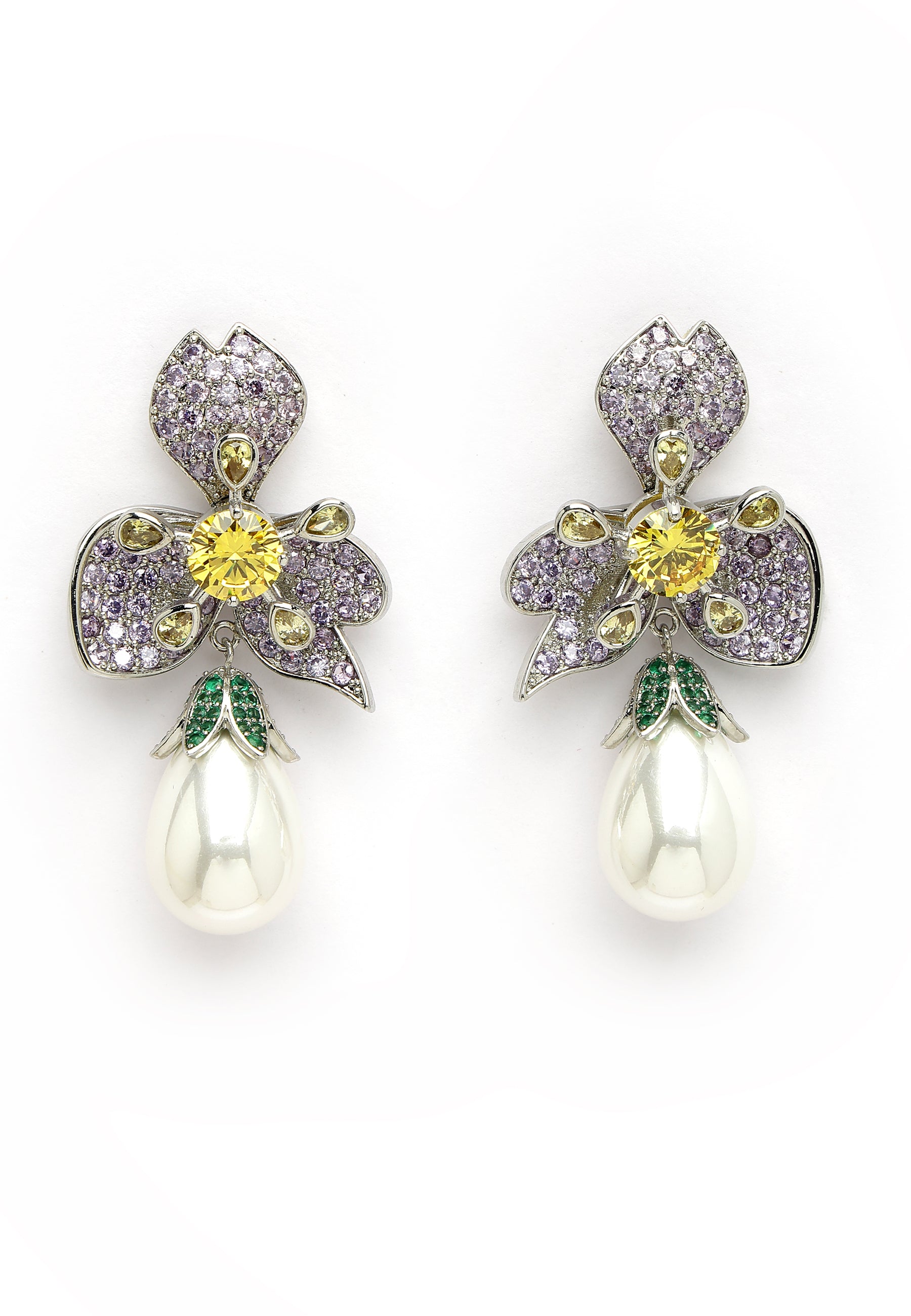 Floral Drop Earrings In Zirconia