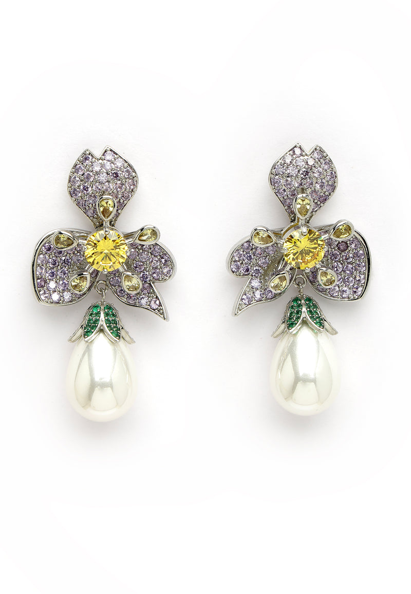 Boucles D'Oreilles Pendantes Florales En Zircone