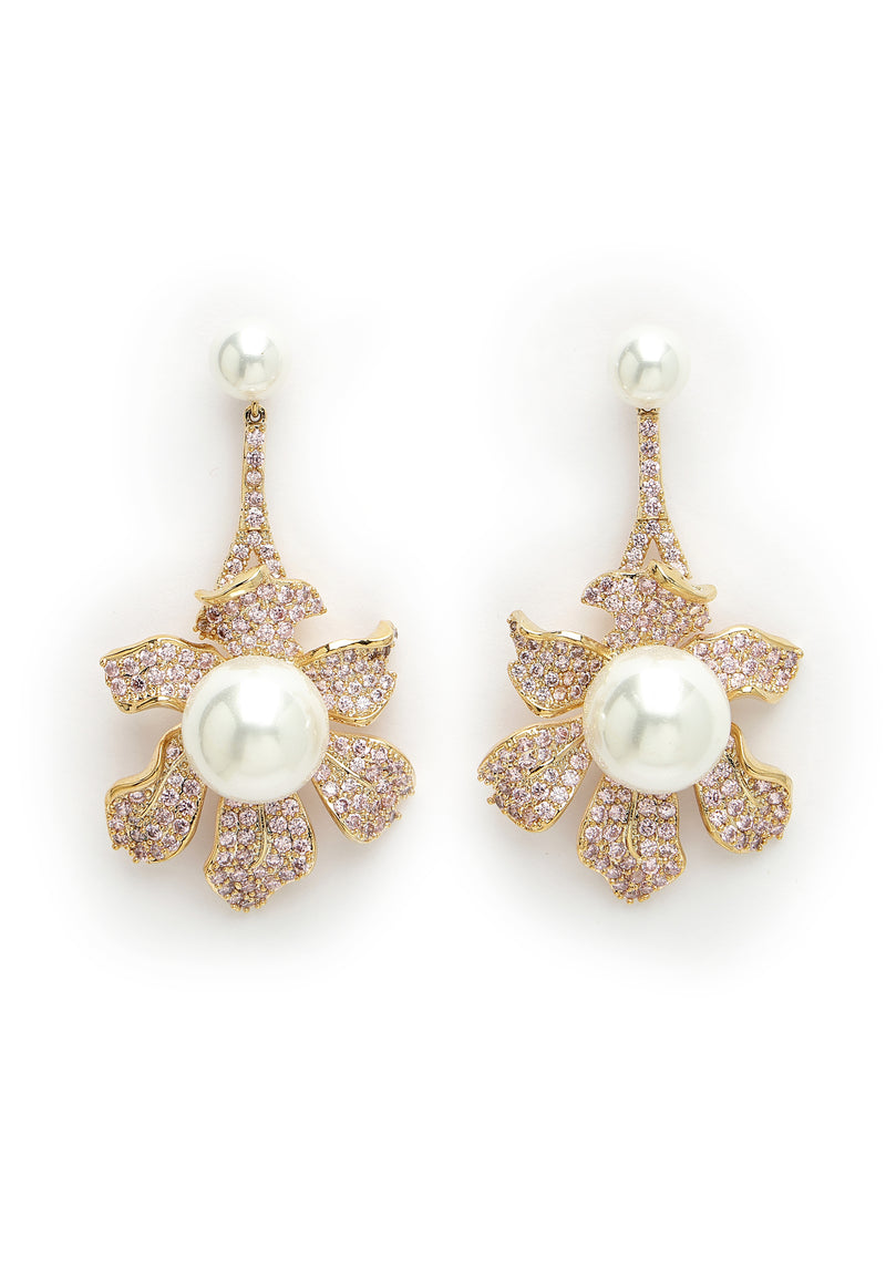 Zirconia Ciúbach Blooming Pearl Floral Earrings