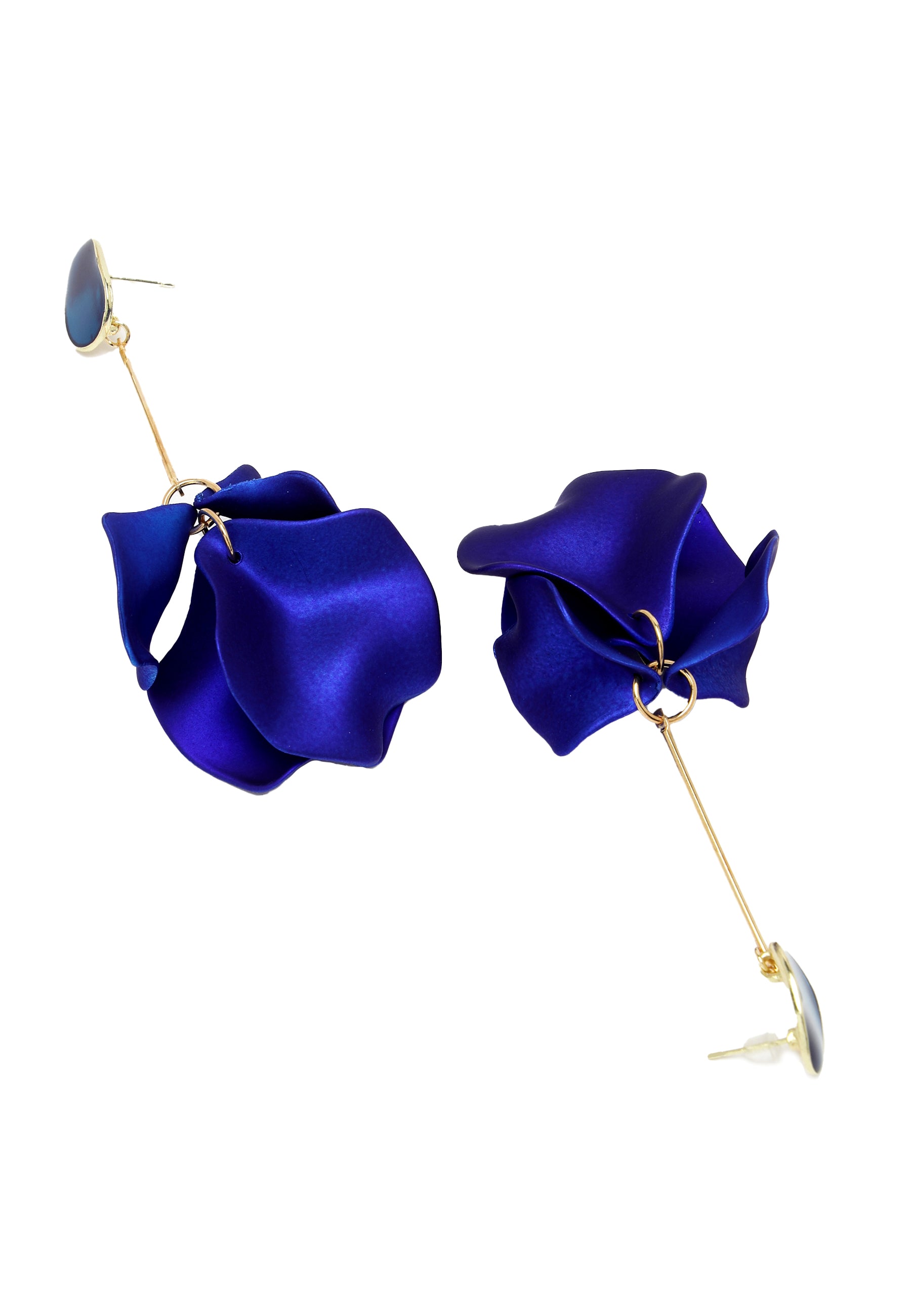 Metallic blauwe bloemblaadje Dangle Oorbellen