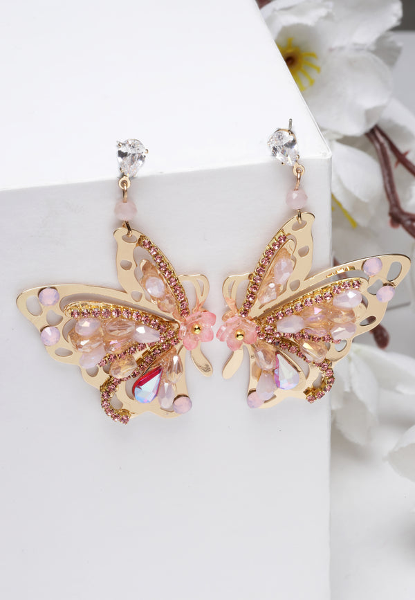 Pink Butterfly Drop Earrings