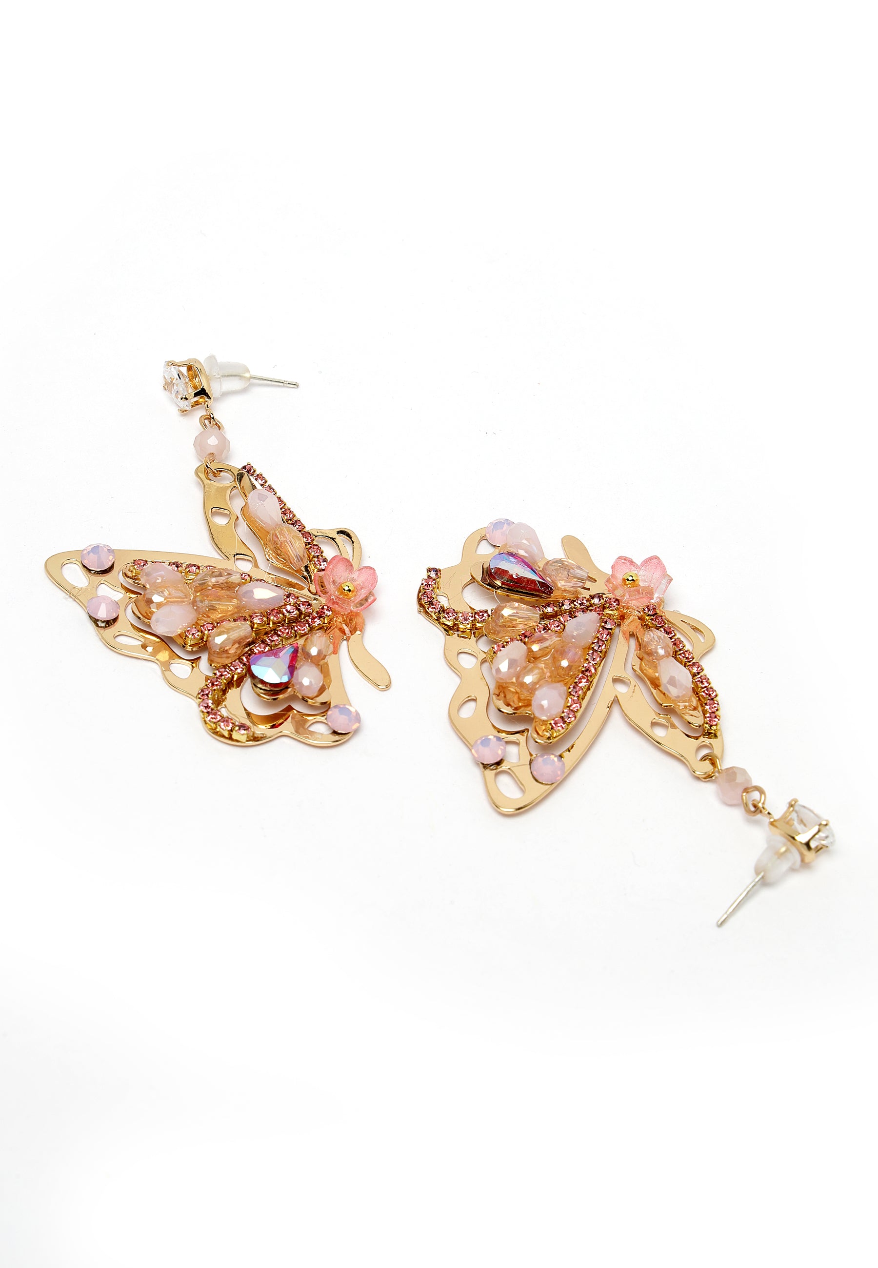 Roze vlinder drop oorbellen