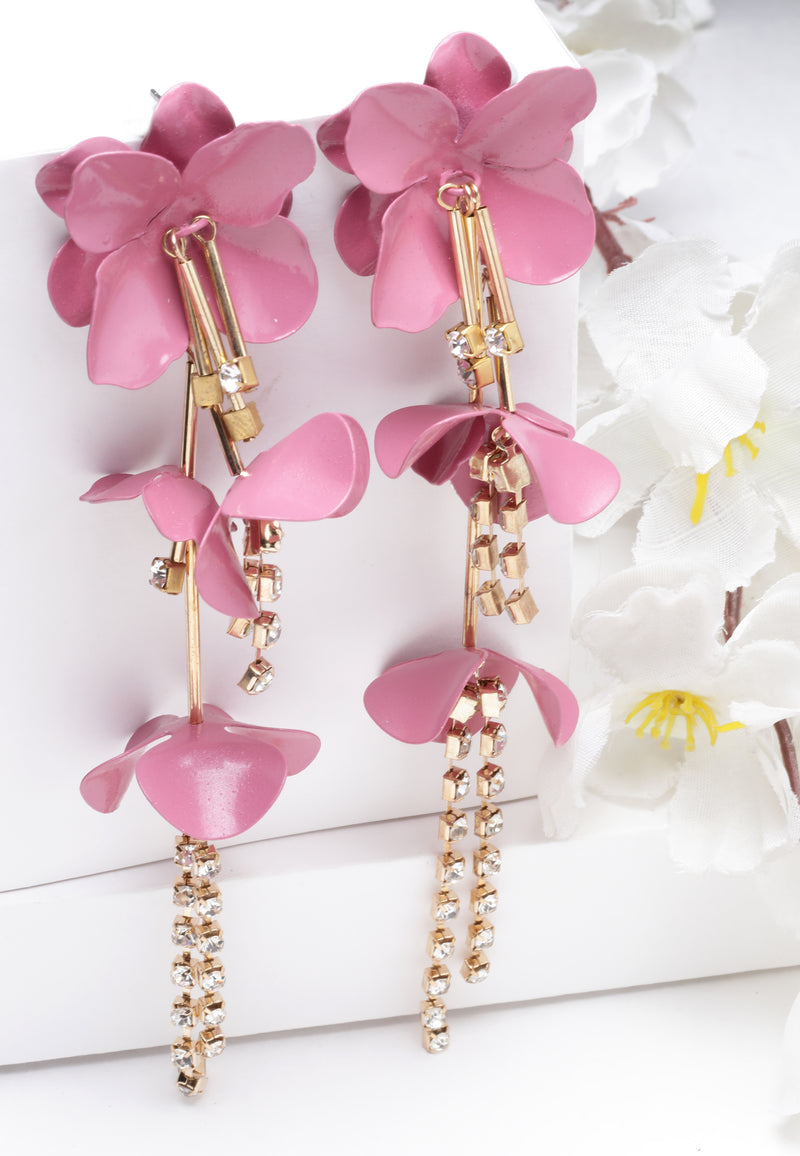 Long Pink Floral Earrings