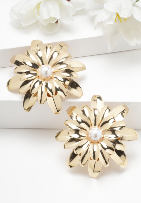 Gold-Colored Floral Stud Earrings