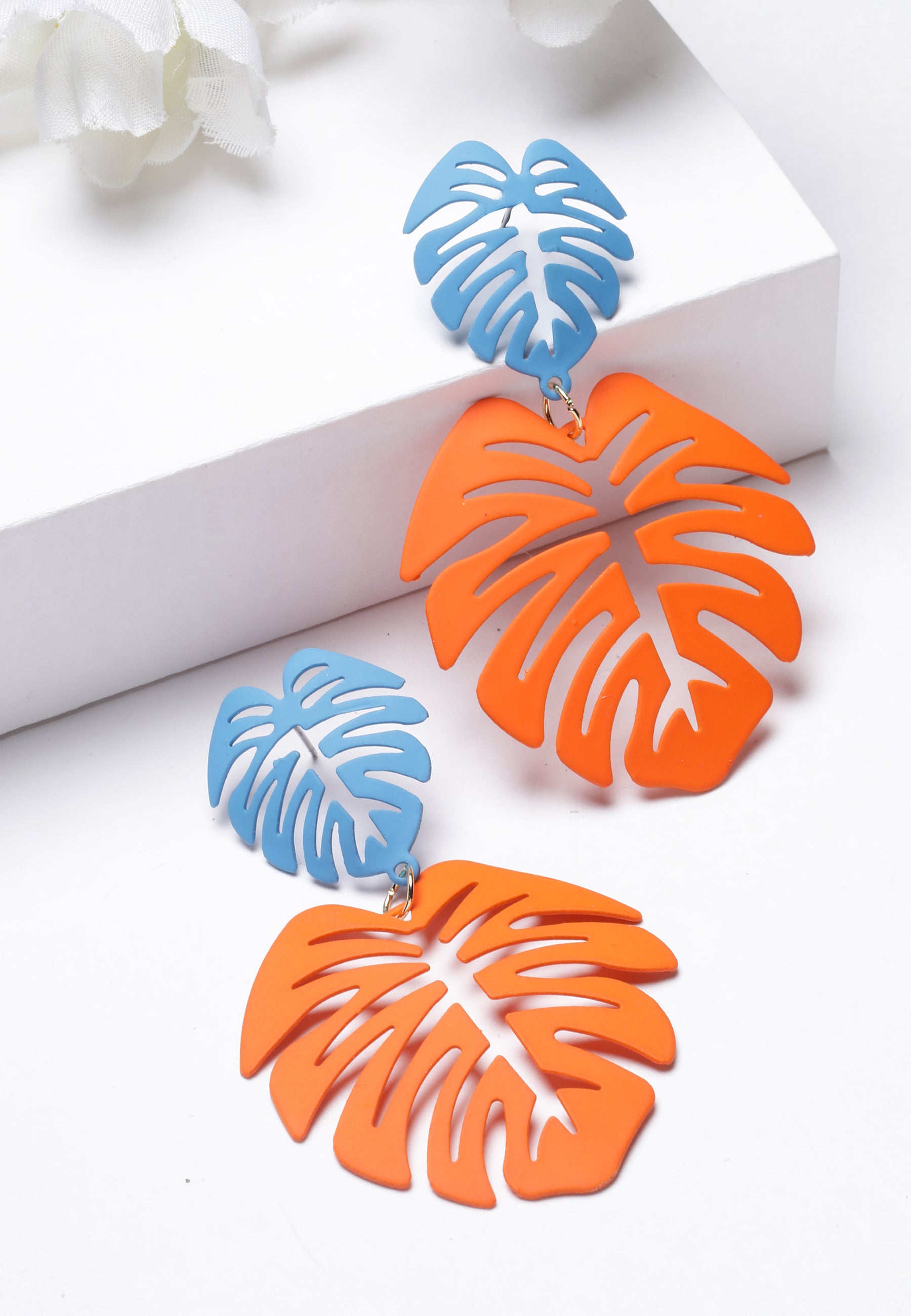 Earrings Dangle Orange Palm Leaf