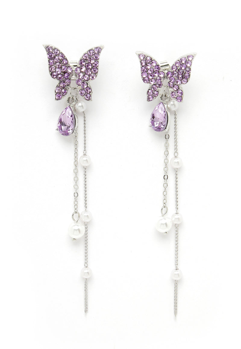 Long Tassel Butterfly Crystal Earrings