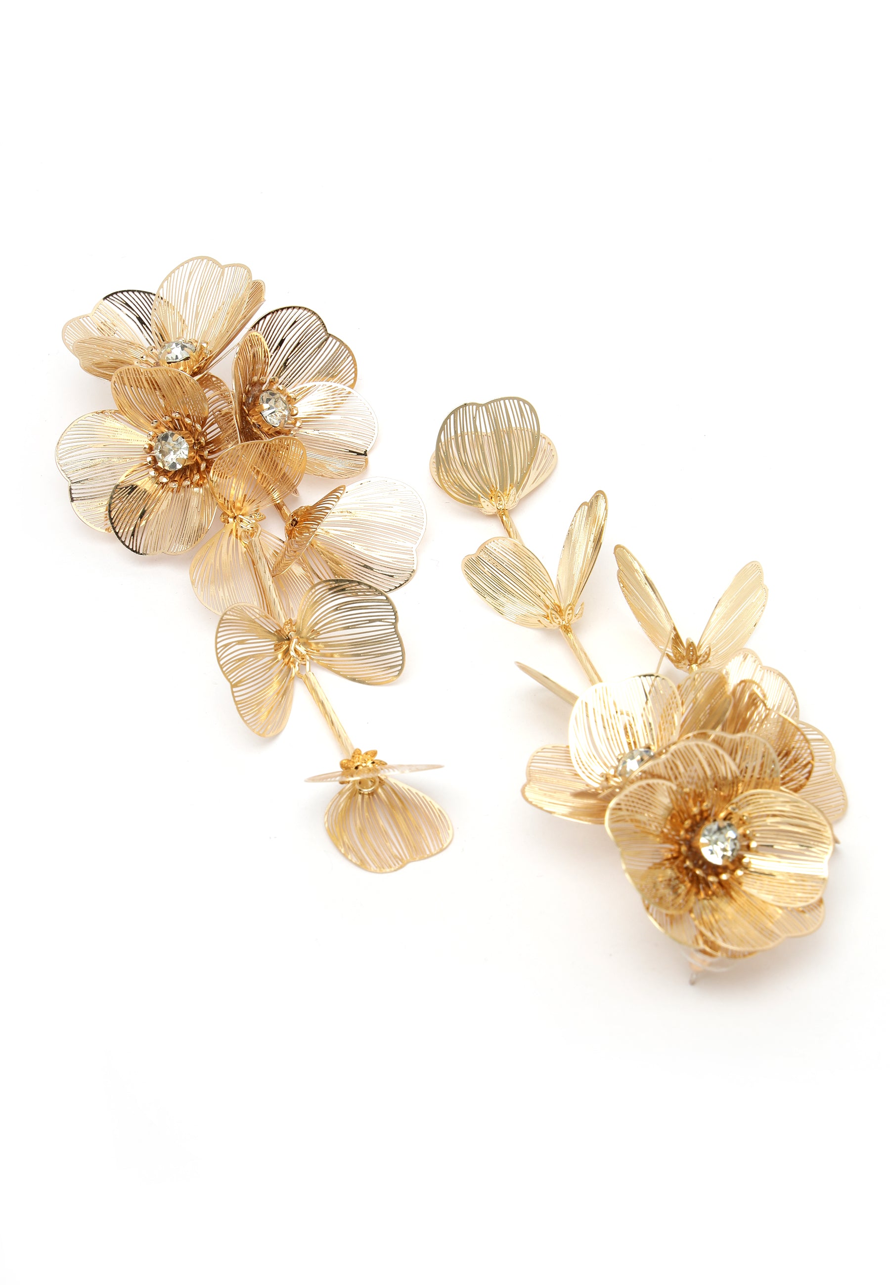 Crystal Bloom Tassel Gold Plated Earrings