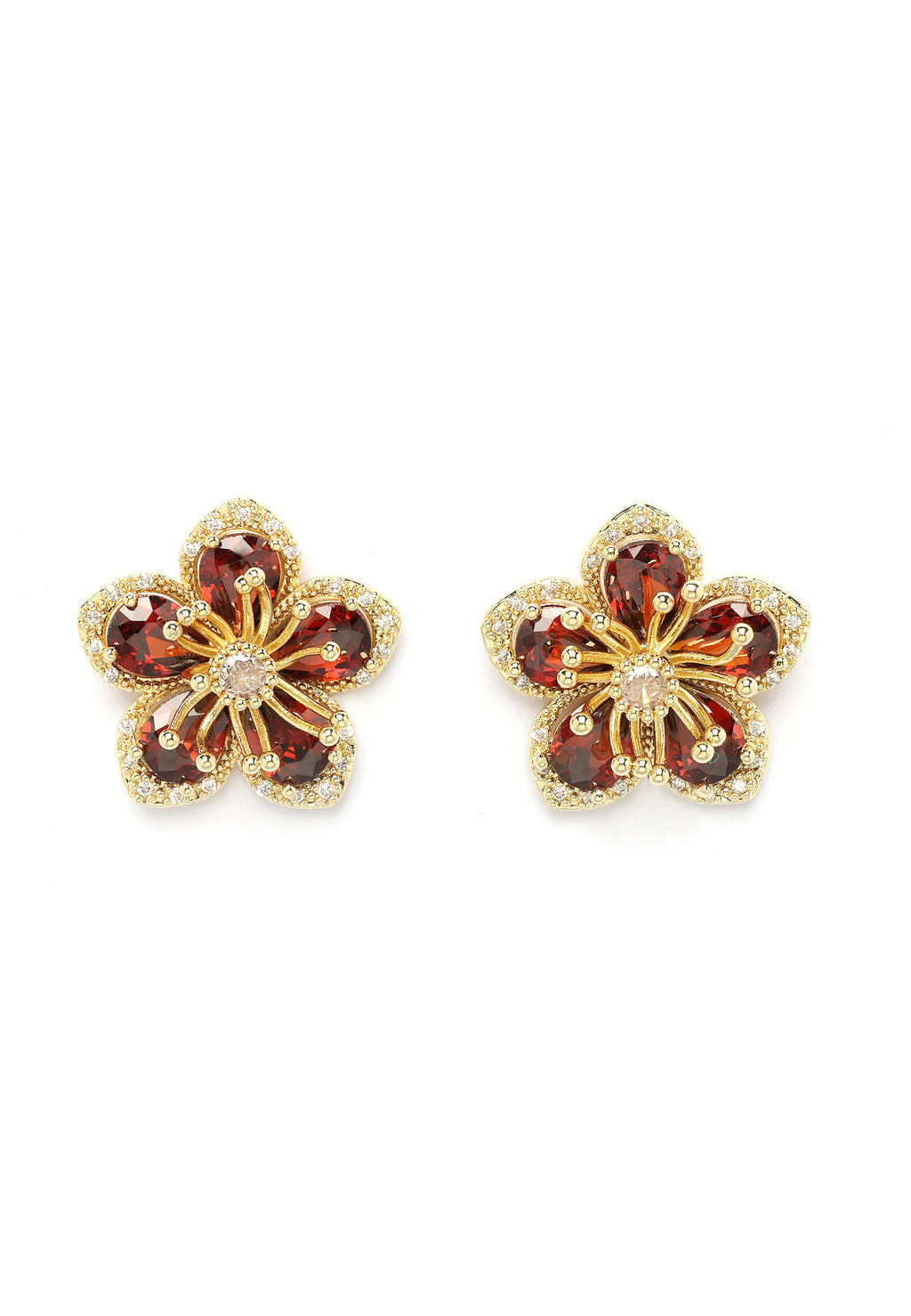 Red Dainty Floral Stud Earrings