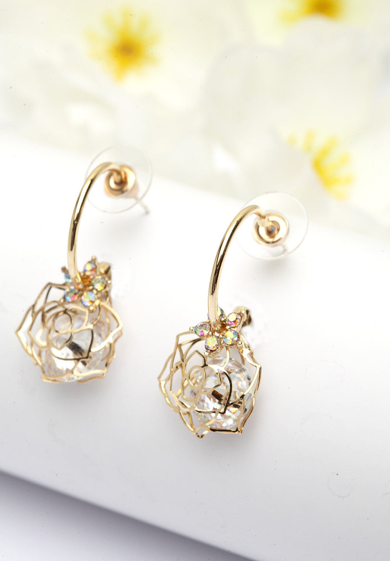 Sleek Gold-Plated Rose Earrings