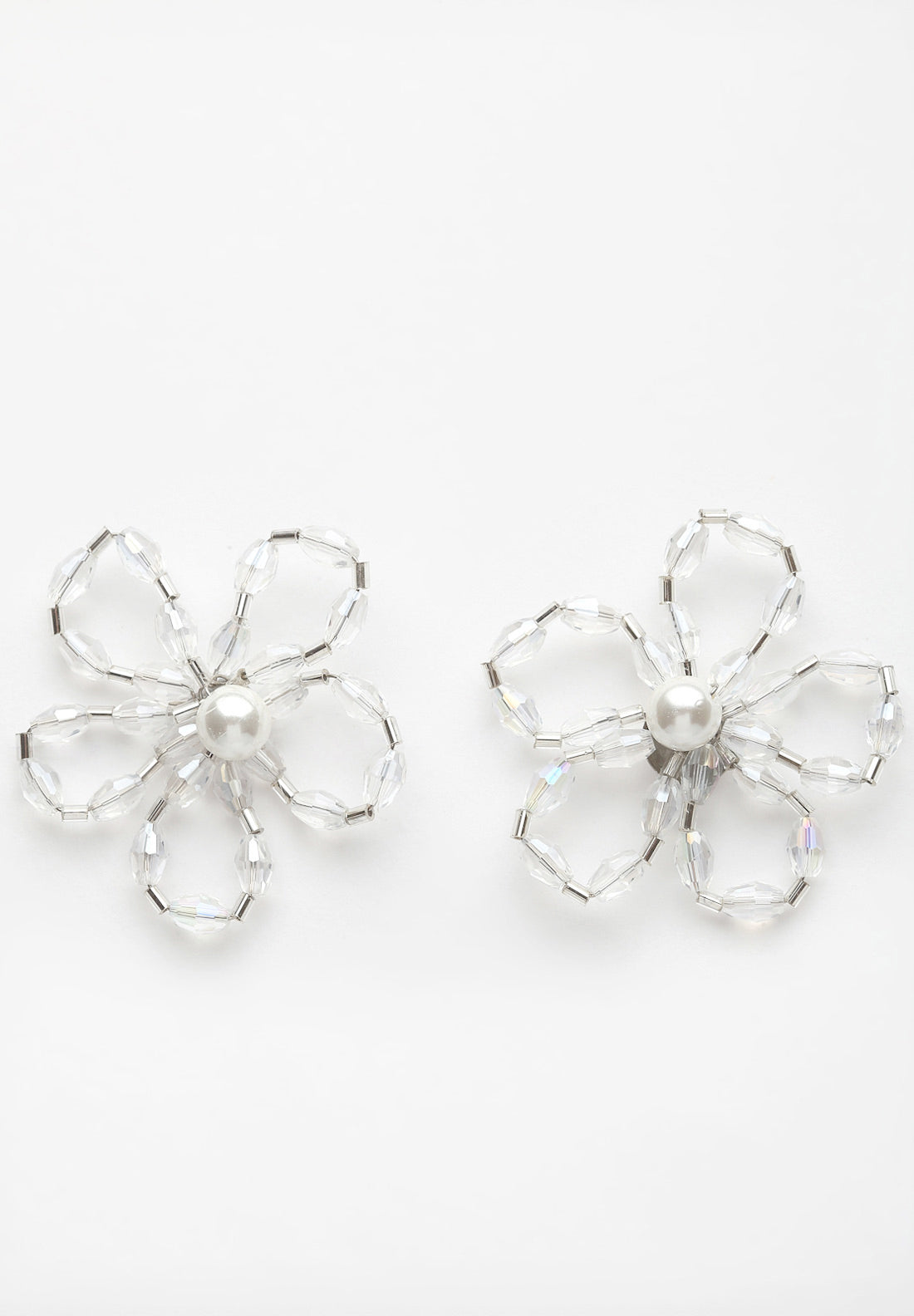 White Floral Crystal Stud Earrings