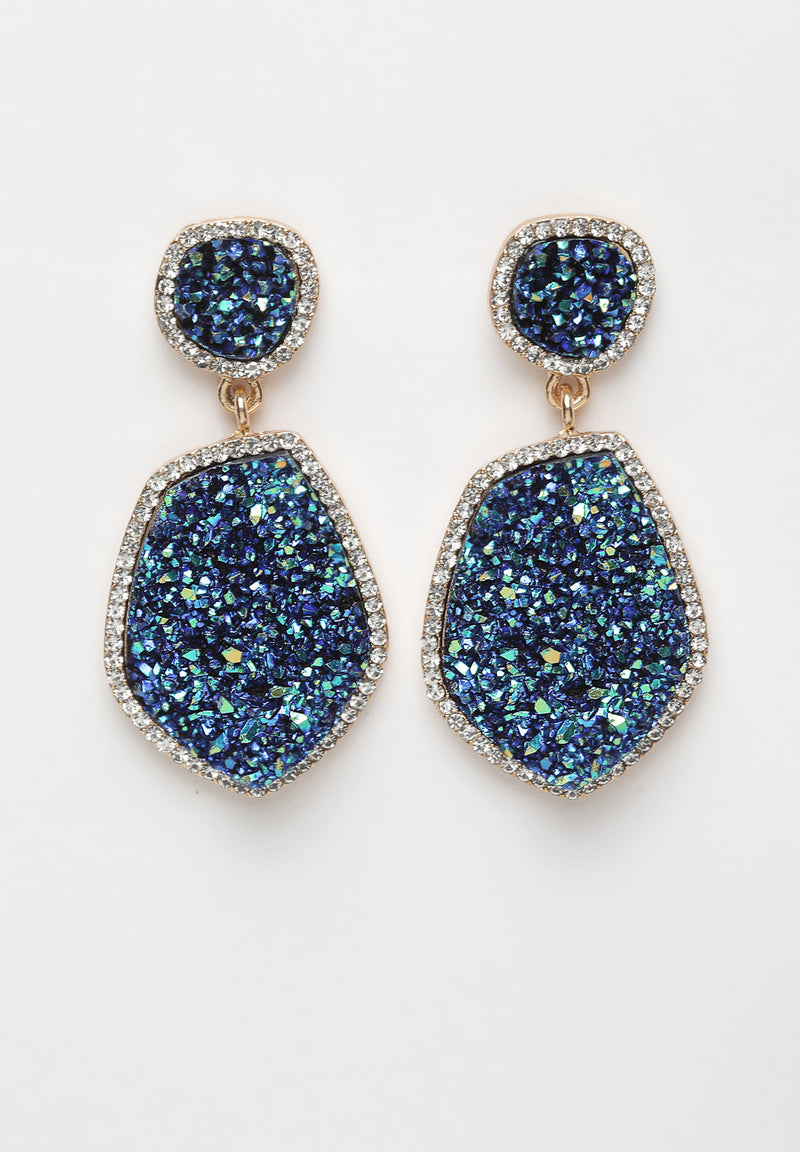 Boucles d'oreilles en pierre de cristal géométrique bleue