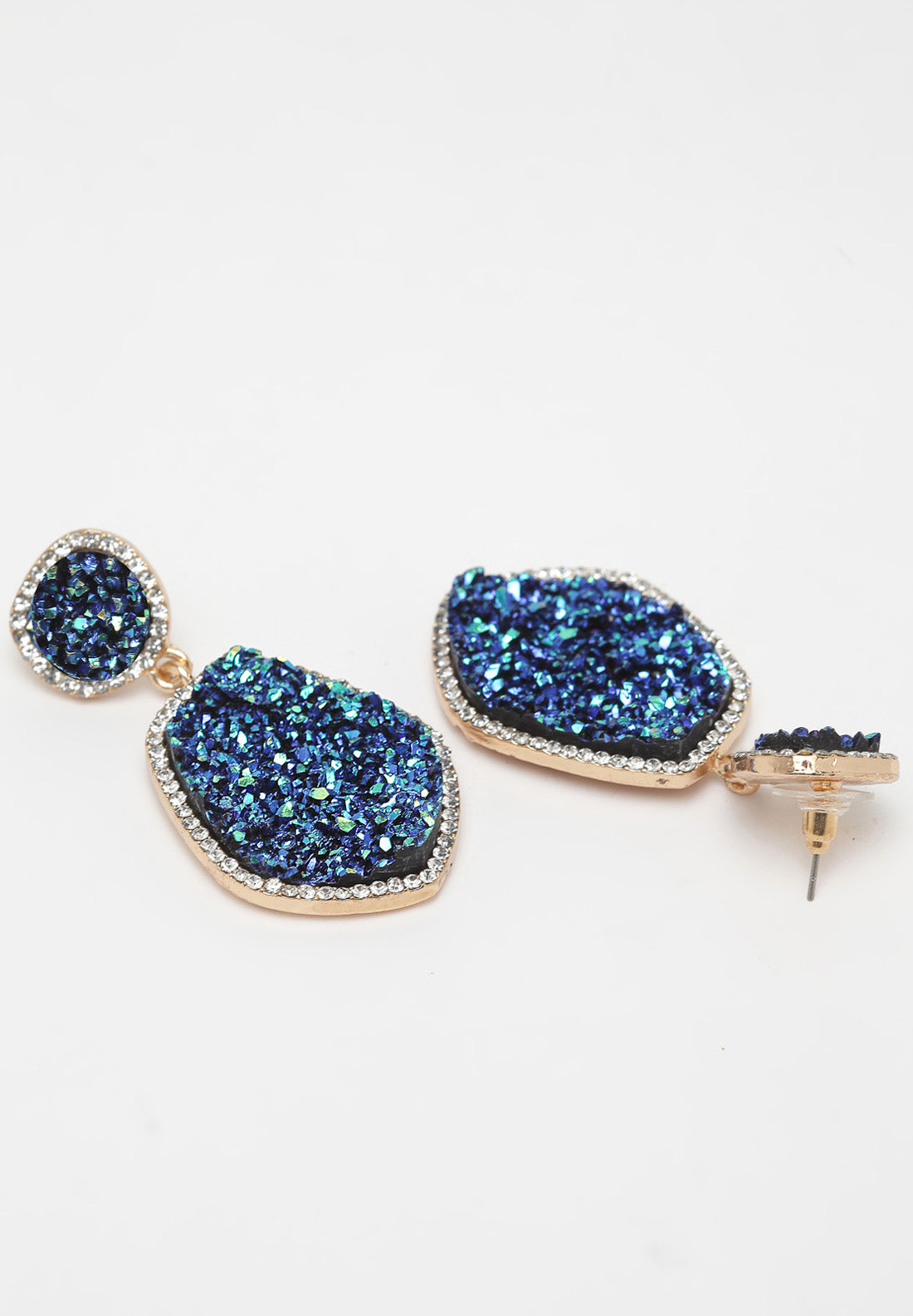 Blue Geometric Crystal Stone Earrings