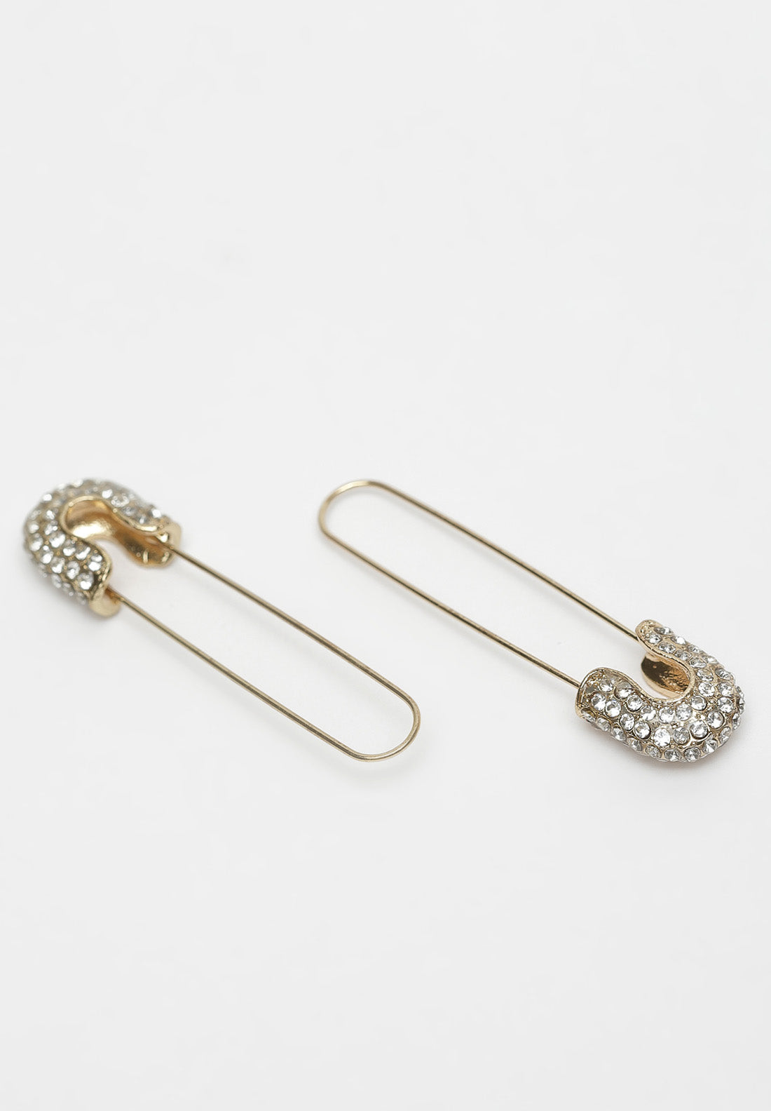 Gold Safety Pin Crystal Earrings