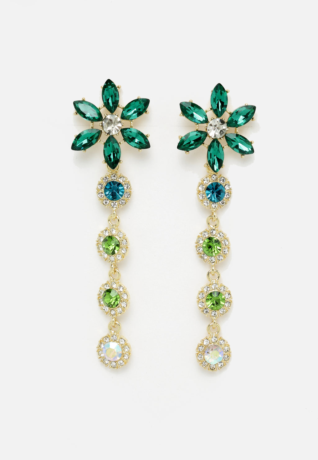 Flower-shaped Tassel Earrings in Green