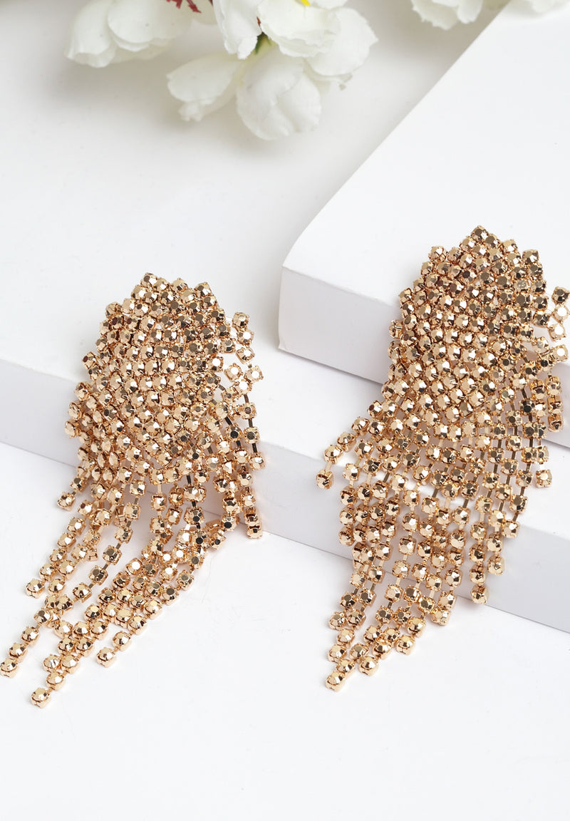 Beaded Crystal Rhinestone Tassel Earrings